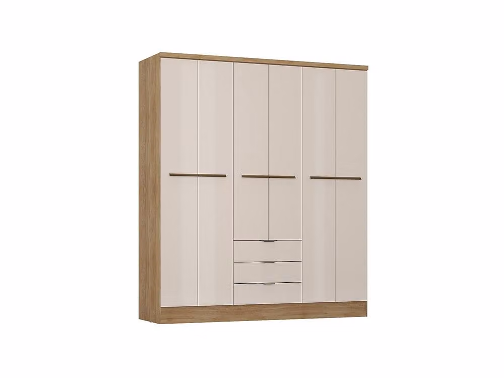 Peroli Vente-unique 6-Door Wardrobe with 3 Integrated Drawers in Beige, W: 180 cm, H: 206 cm – 2