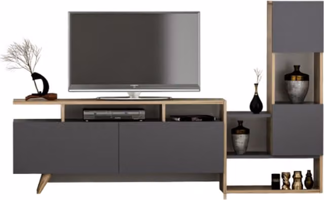 Destina Home Dapne Mid-Century TV Stand and Media Console in Anthracite and Wood