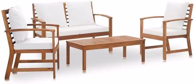 Berkfield Home 4 Piece Garden Lounge Set with Cushions in Brown Solid Acacia Wood