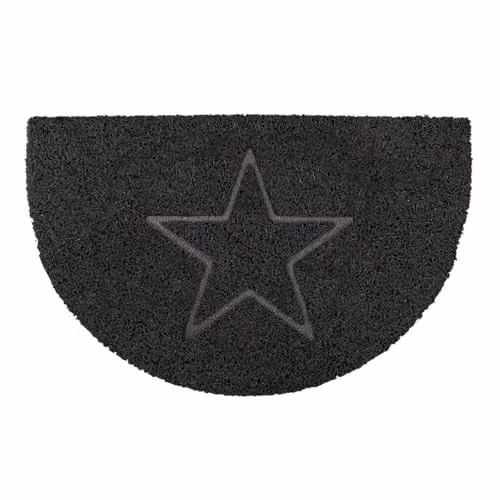 Oseasons Star Half Moon Doormat in Black, Semicircular Spaghetti Coil Vinyl with PVC Backing, W/D: 70 x 44 cm