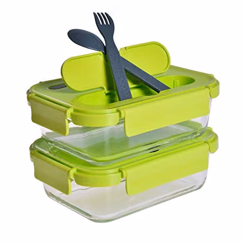 Waterside Transparent Glass Lunch Containers with Airtight Leakproof Silicone Snap Lids – 1