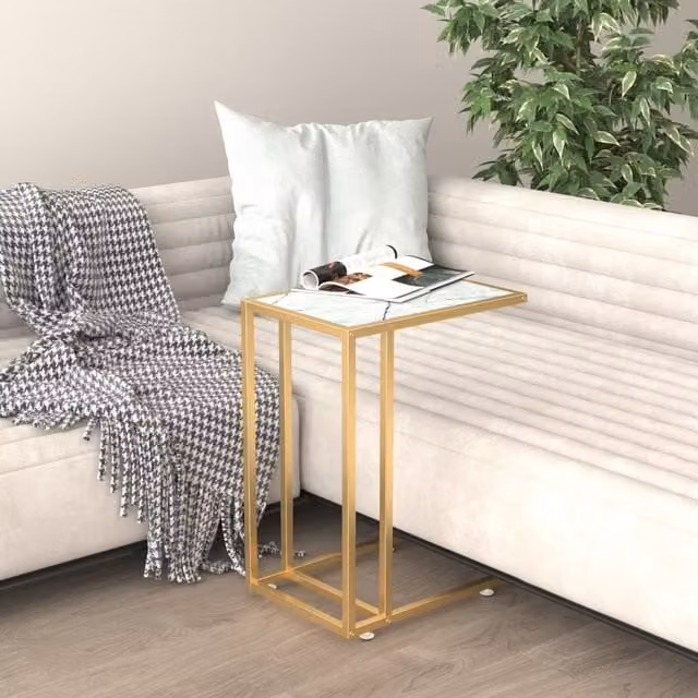 Berkfield Home Computer Side Table with White Marble and Tempered Glass, W/D/H: 50 x 35 x 65 cm – 1