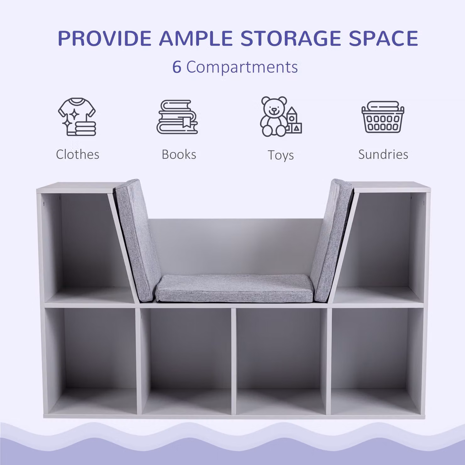 HOMCOM Kids Storage Cabinet and Organiser Display Shelf with Six Compartments in Grey – 3