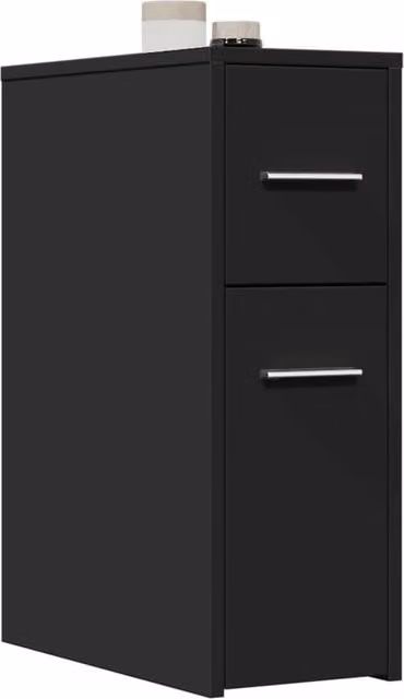 Berkfield Home Narrow Freestanding Bathroom Cupboard with Wheels in Black Matt Engineered Wood