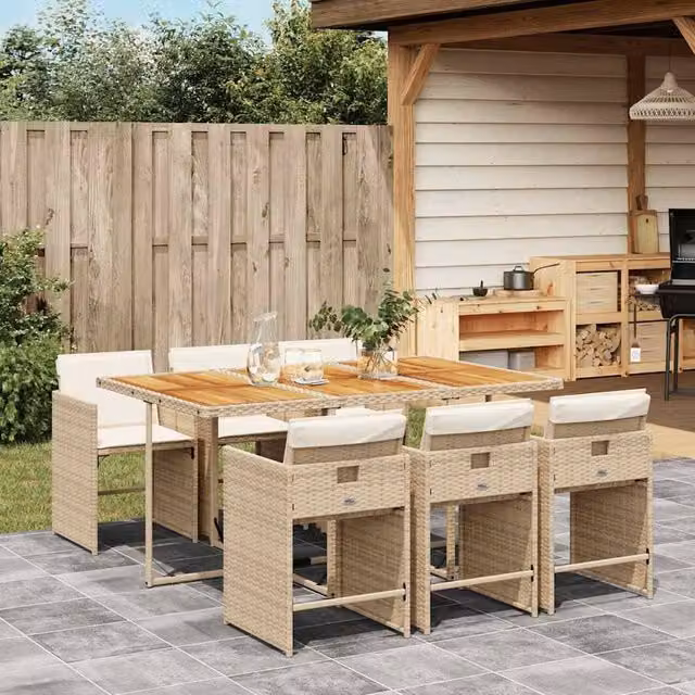 Berkfield Home 7 Piece Garden Dining Set with Beige Cushions and Acacia Wood Table