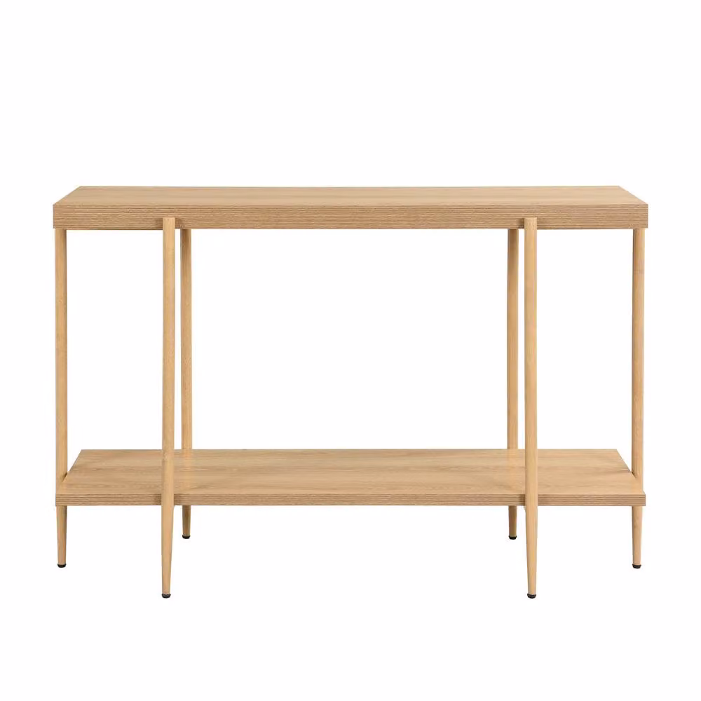 Mona Vale Furniture Modern Rectangular Console Table with 2-Tier Open Storage Shelf in Light Oak, W: 120 cm, D: 81 cm – 2