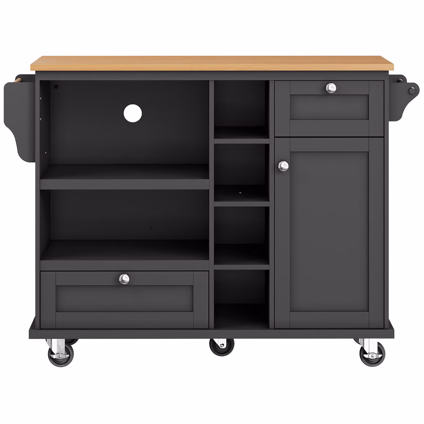 Aosom UK Modern Black Dining Trolley with Drawers, Cupboards, Open Shelving and Wooden Worktop, W/D/H: 129 x 46 x 92 cm – 2