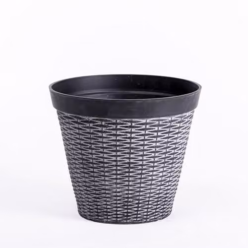 Garden Gear Rattan Style Grey Plastic Planter for Indoor and Outdoor Use, Diameter: 30 cm