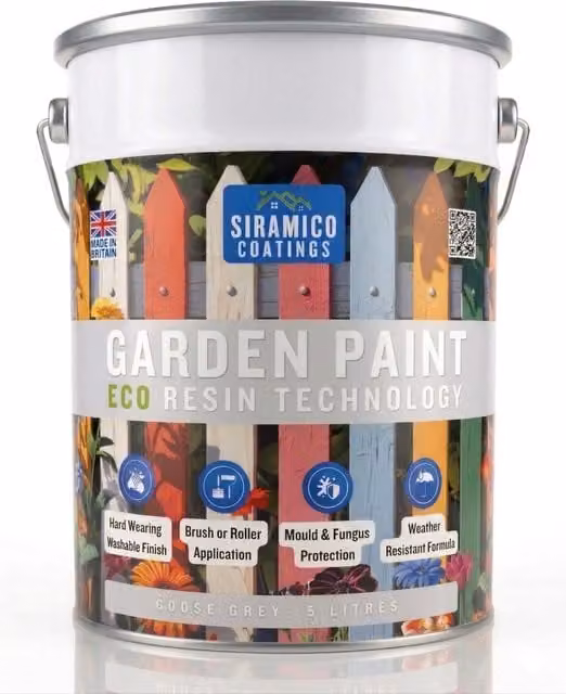 SIRAMICO COATINGS Eco Resin Premium One Coat Weatherproof Garden Paint for Wood, Grey, 5 l