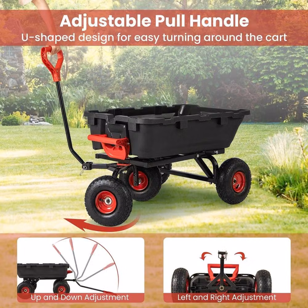 VOGREX Black Heavy Duty Poly Garden Dump Cart – 6