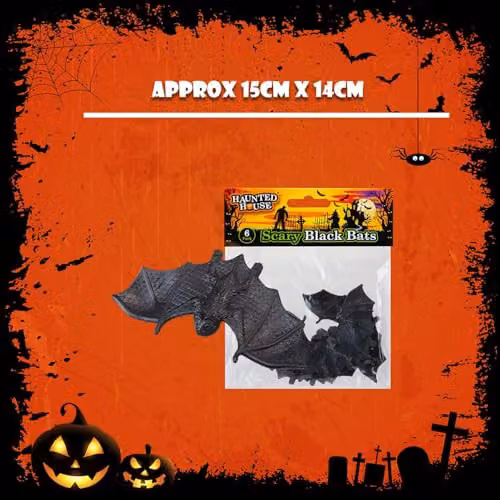 VFM e-Store Halloween Black Bat Party Decorations, Pack of 6 Plastic Props – 4