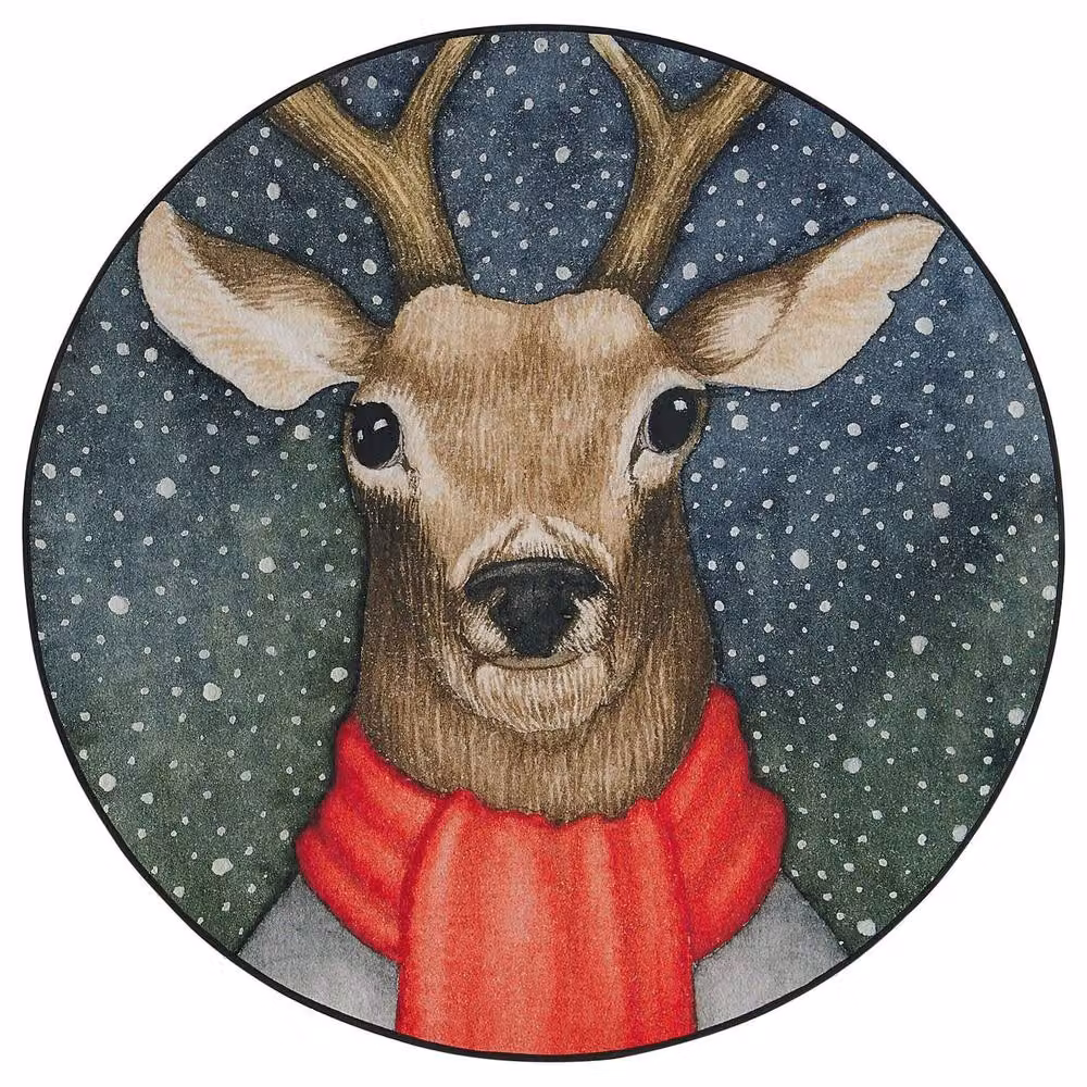 Wyld and Coco Round Multicolour Reindeer Christmas Rug, Diameter: 120 cm – 2