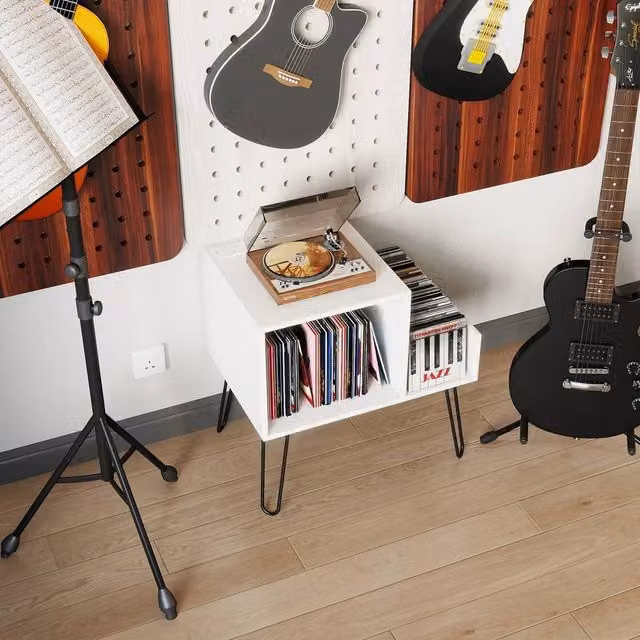 SPETLEK Modern White Record Player Stand and End Table