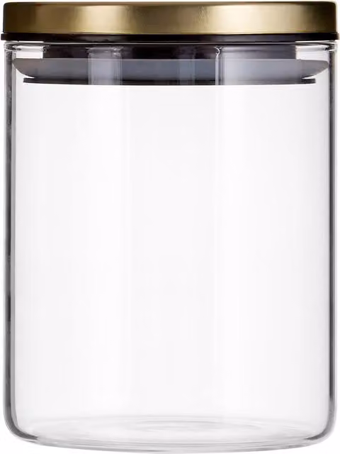 Freska Glass Storage Jar with Gold Metal Screw Lid, 700ml, Gold and Transparent