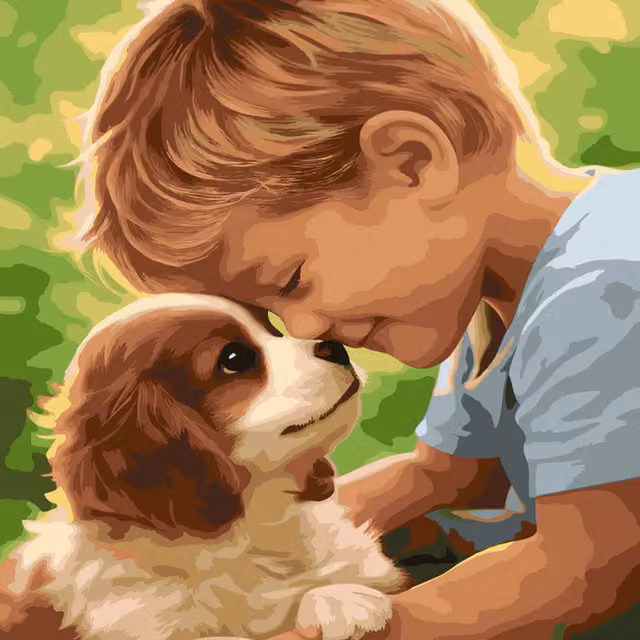 Syntego Cute Little Boy and Cavalier Pup 5D DIY Diamond Painting Kit, Multicolour
