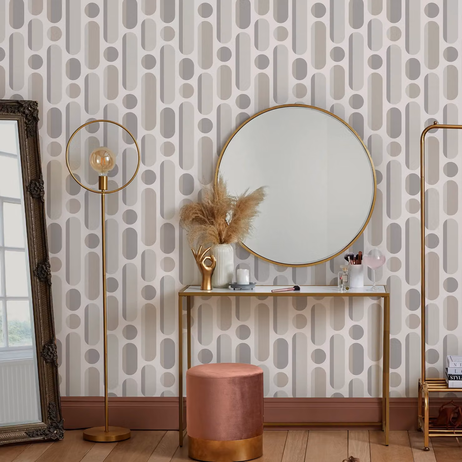 Envy Morse Neutrals Grey Geometric Abstract Retro Pre-pasted Wallpaper, Width: 52 cm, Length: 1000 cm – 2