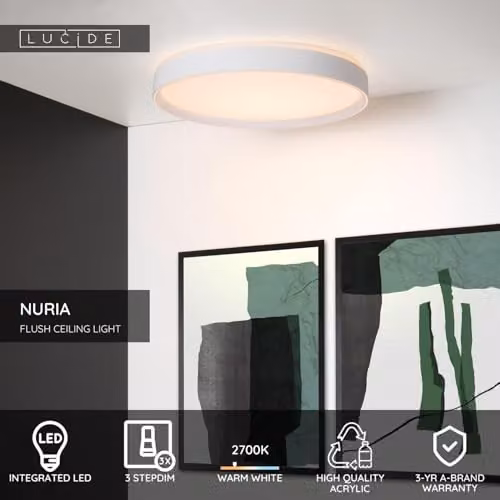 Lucide Nuria Dimmable LED Flush Ceiling Light, White, Diameter: 50 cm – 2