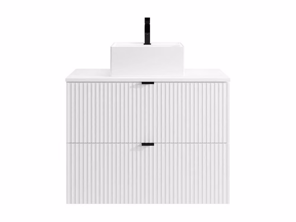Vente-unique Wall-Mounted Ribbed Cabinet with Freestanding Basin, White, W: 80 cm, D: 47 cm, H: 60 cm – 2