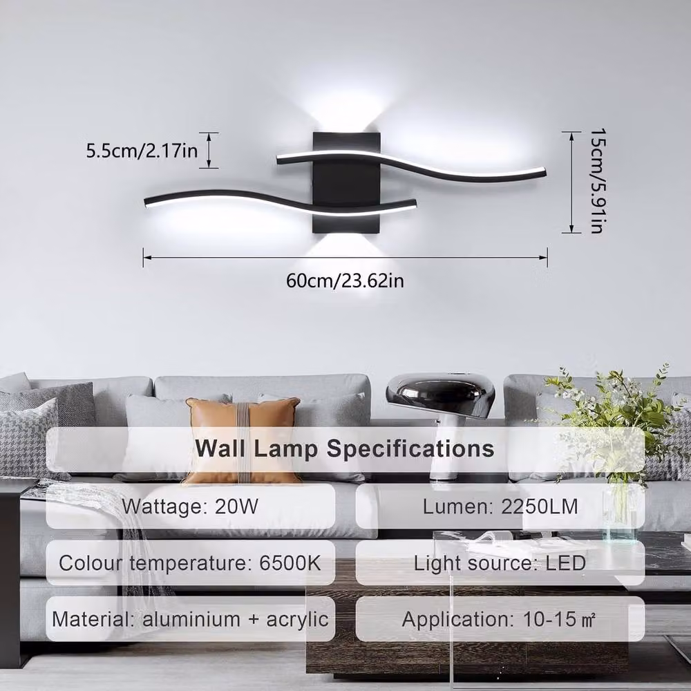 Goeco Modern Black LED Indoor Wall Light with Up and Down Lighting for Bedroom or Hallway – 3