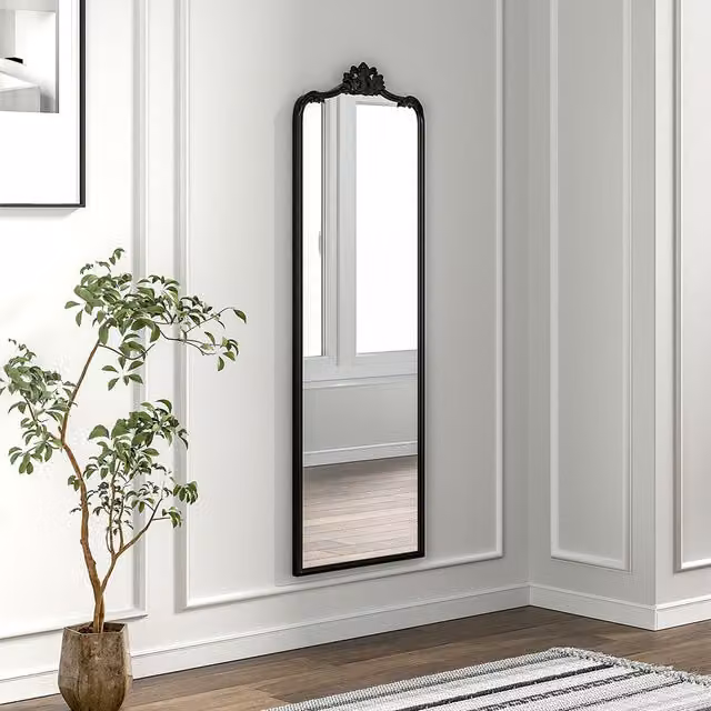 Livingandhome Antique Black Metal Freestanding Rectangular Floor Mirror