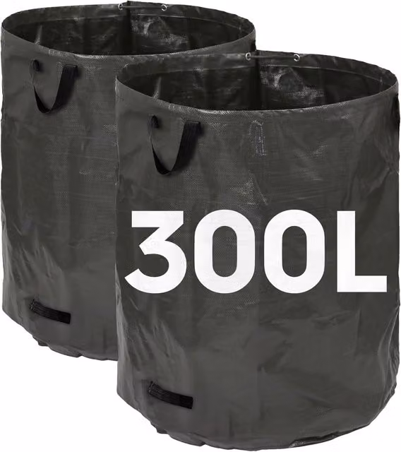Harbour Housewares Heavy Duty Garden Waste Bags with Handles, 2 x 300L Reusable Gardening Rubbish Sacks in Green and Black – 5
