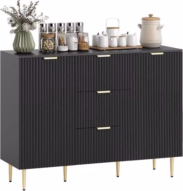 FORGEVIO Modern Black Matt Sideboard Buffet Cabinet – 1