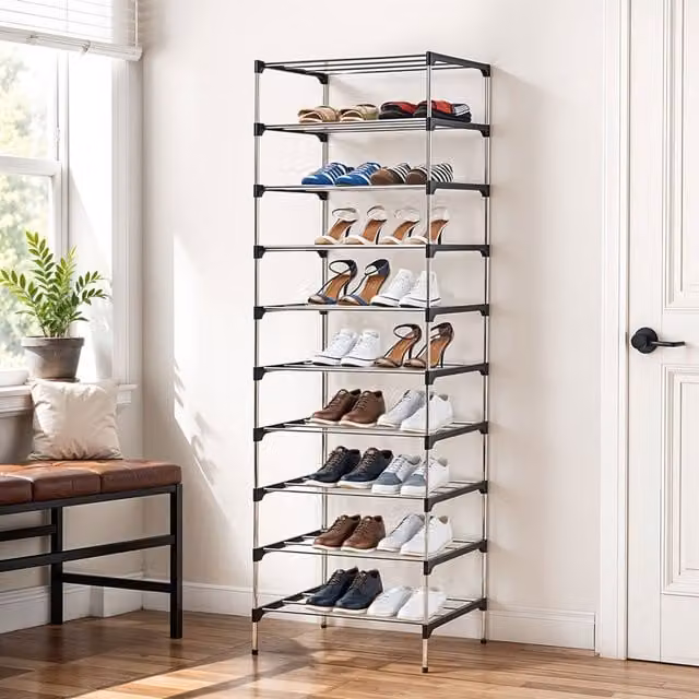 Lifeideas 10-Tier Metal Shoe Rack in Silver and Black