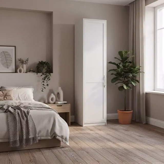 Wyld Haus Kahs White Wooden 1 Door Wardrobe with Gold Details W/D/H: 58 x 53.5 x 220 cm