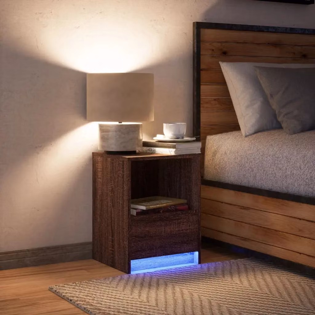 Berkfield Home Modern Bedside Cabinet with Integrated LED Lights in Brown Oak – 5