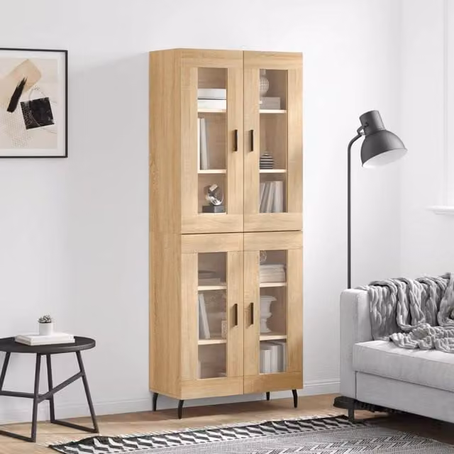 Berkfield Home Sonoma Oak Highboard in Brown with Glass Doors, W: 69.5 cm, D: 34 cm, H: 180 cm