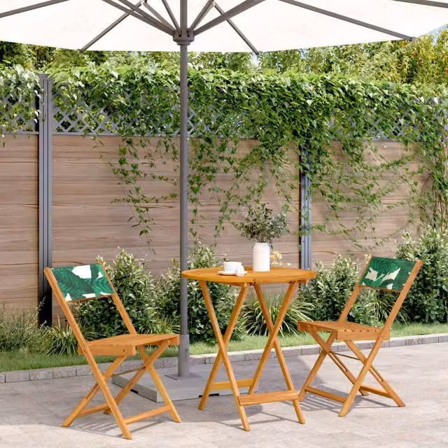 Berkfield Home 3 Piece Bistro Set in Green with Acacia Wood and Floral Pattern Fabric