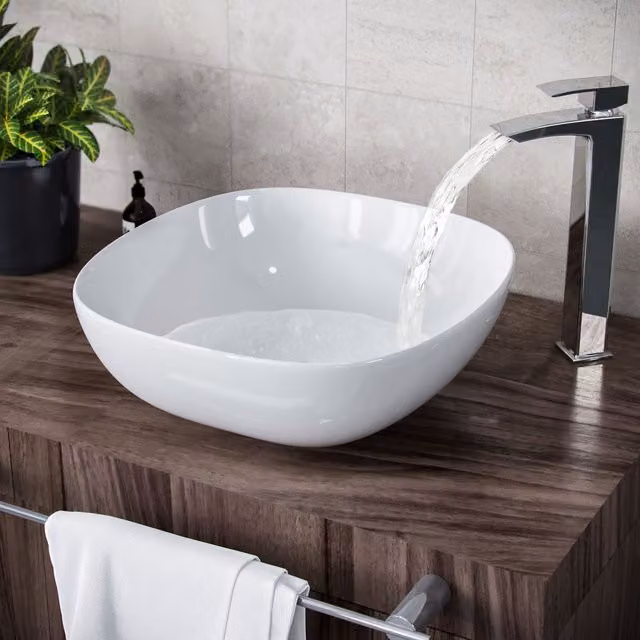Nes Home Square Rounded Countertop Cloakroom Basin, White, W: 33 cm, D: 33 cm, H: 41 cm