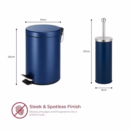 iTrend Blue 3L Pedal Dustbin and Toilet Brush Set with Holder, Made from Powder Coated Steel and Stainless Steel – 4