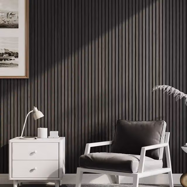 Livingandhome Black Wood-Look PVC Wall Panels