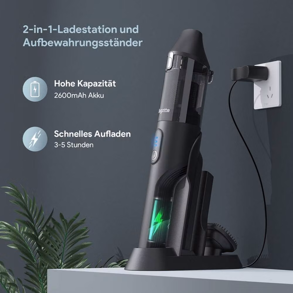 Bagotte Rechargeable Handheld Vacuum Cleaner in Grey with Charging Station and Display – 2