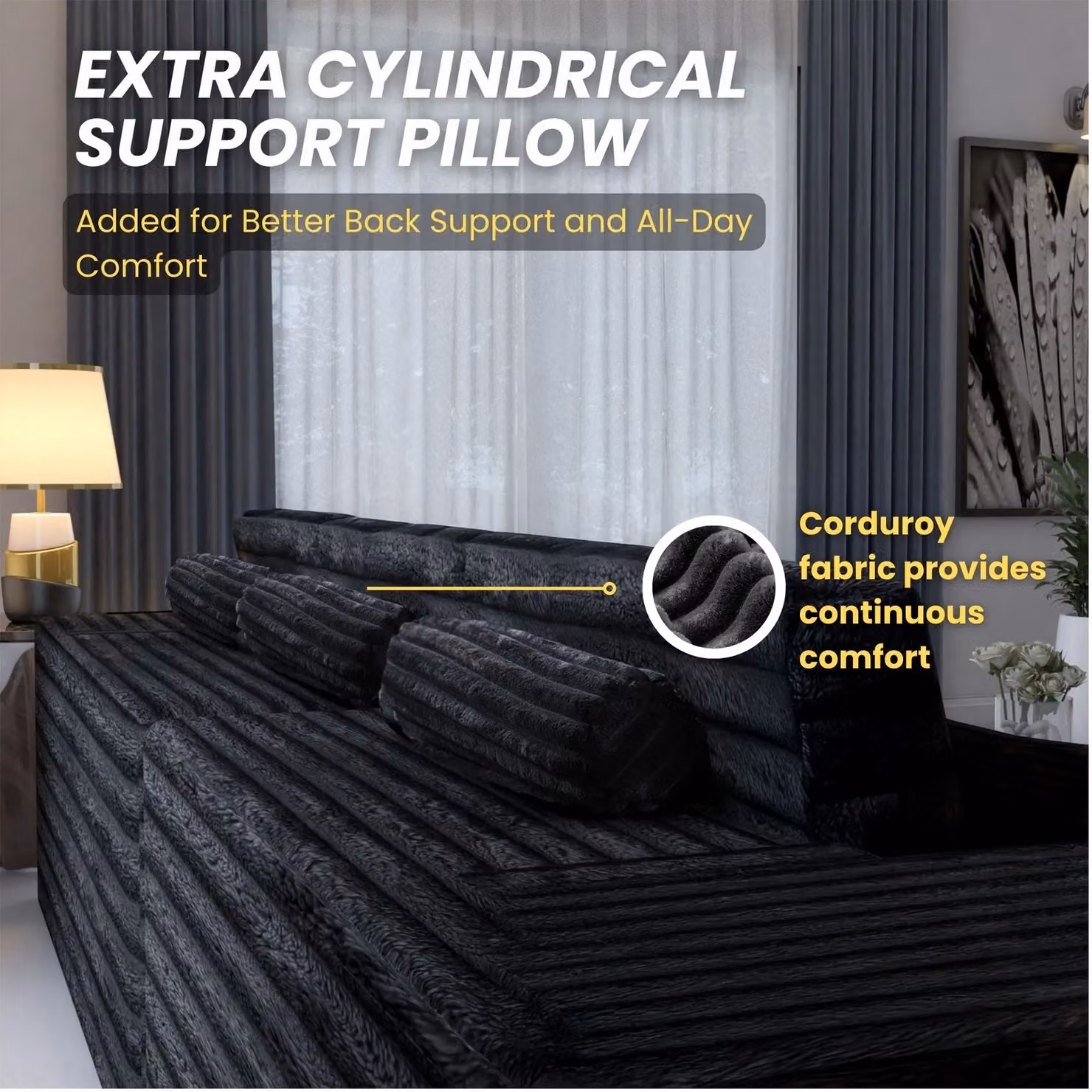 Sliding Wardrobes 4U Smart Left Corner Sofa in Black, Modern L-Shape Upholstered Fabric Design with Scatter Cushions Included – 4