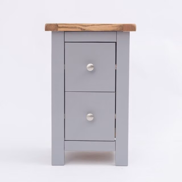 Mirano 2 Drawer Petite Bedside Cabinet in Grey and Silver with Chrome Knob