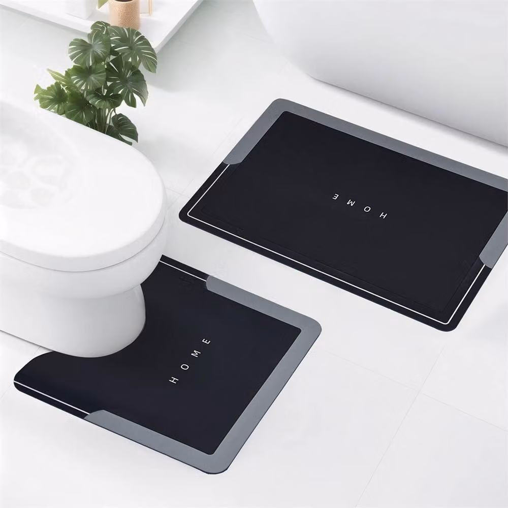 NESTLUNE Black 2 Piece Super Absorbent Non-Slip Bathroom Mat Set – 5