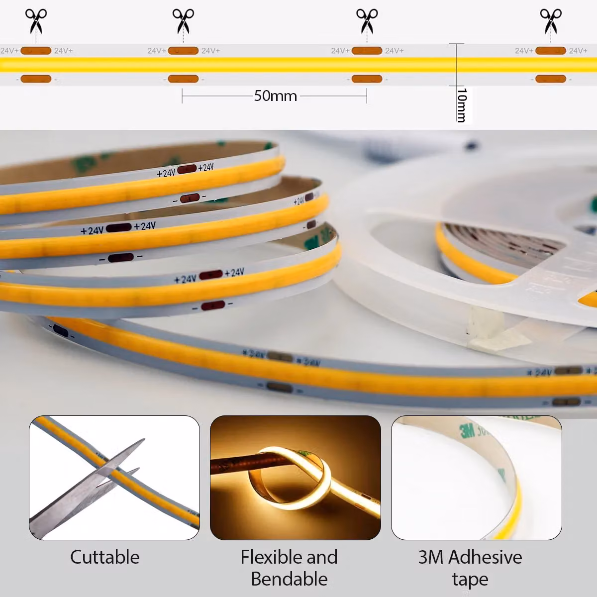 ENER-J COB LED Strip Light Kit, 5m, 24V, 4000K, White, Dimmable with UK Plug – 5