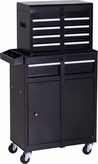 DURHAND Metal Tool Chest with 5 Drawers, Pegboard and Wheels, Black