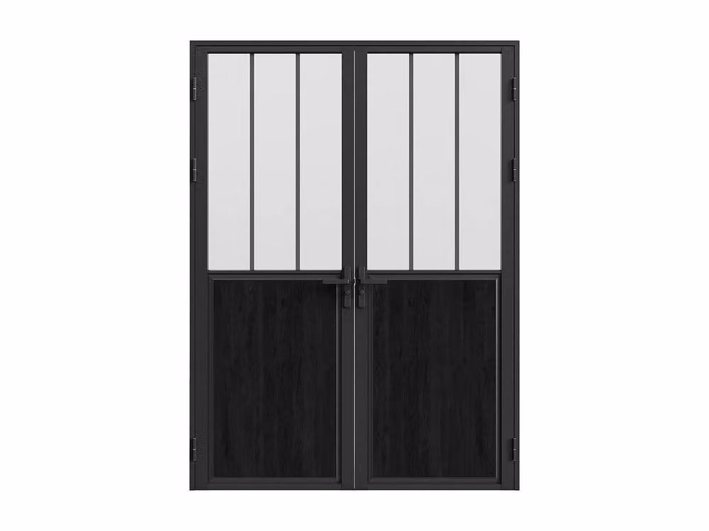 Vente-unique Black Aluminum and Frosted Tempered Glass Reversible Double Swinging Door Block – 3