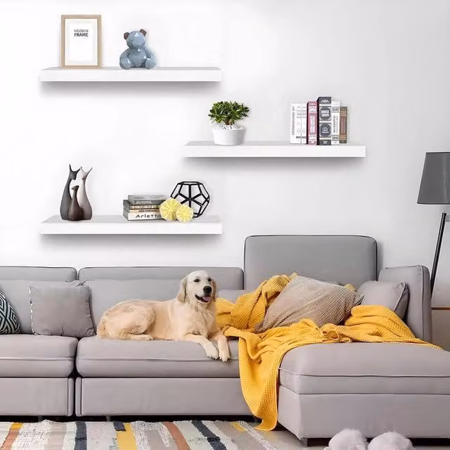Kelvenix 3-Piece Set of White Modern Floating Wall-Mounted Shelves, Width: 80 cm