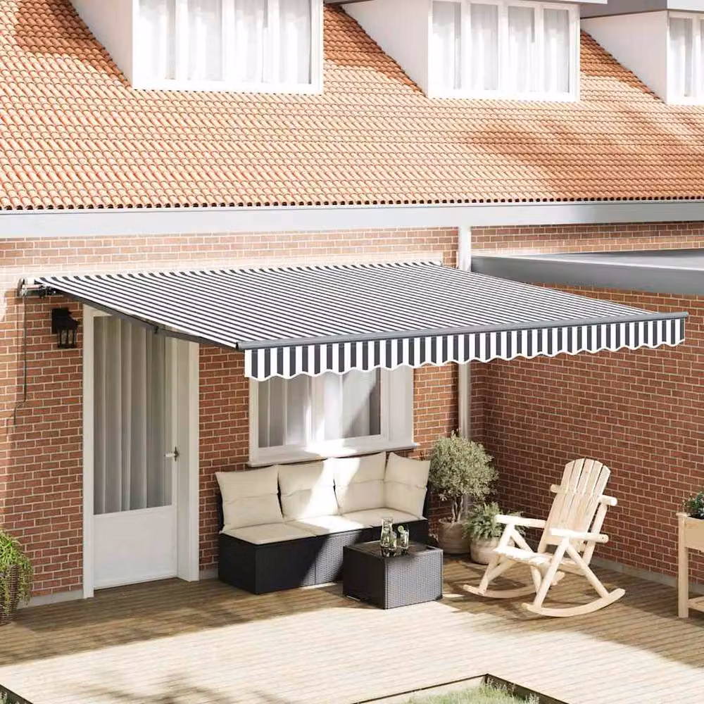 Berkfield Home Manual Retractable Folding Arm Awning in Anthracite, White and Black, W/D/H: 400 x 300 x 165 cm – 2