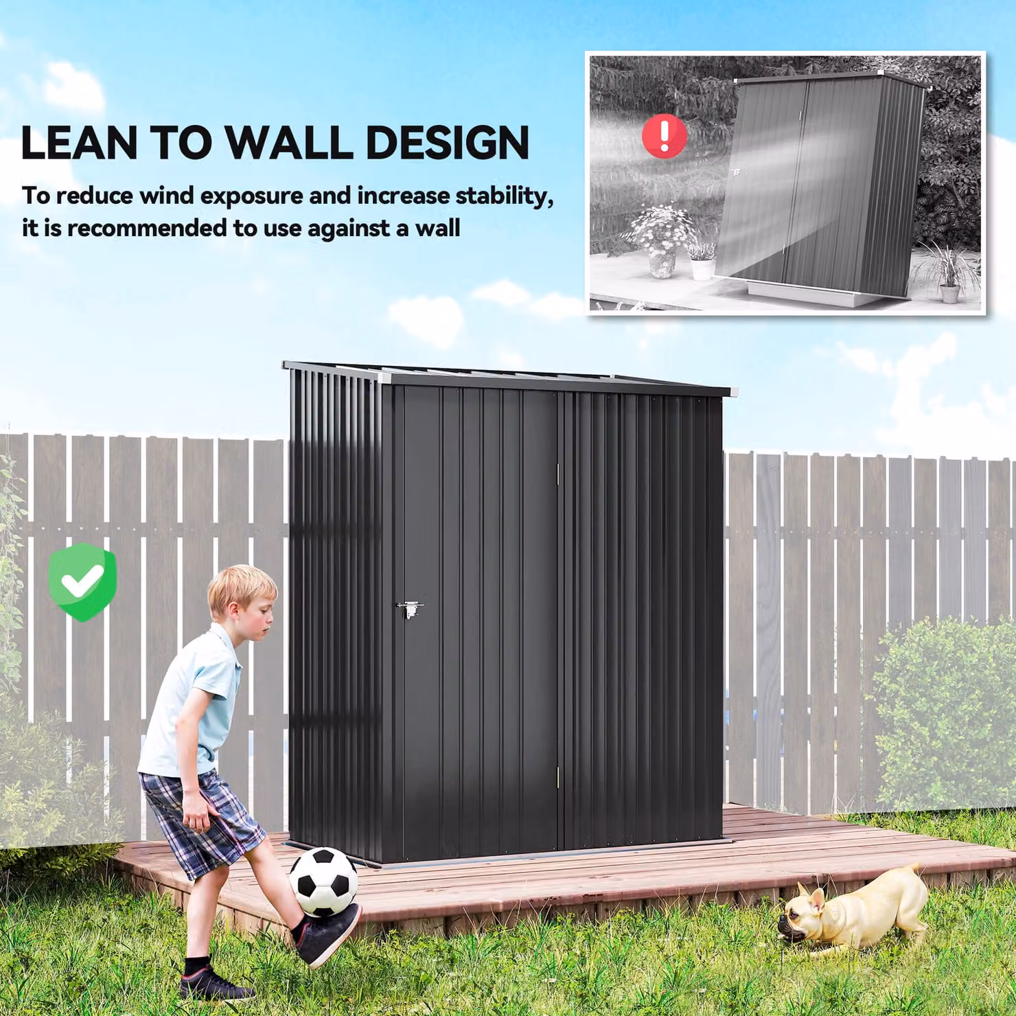 Outsunny Galvanised Steel Outdoor Storage Shed with Lockable Single Door in Grey or Black – 6