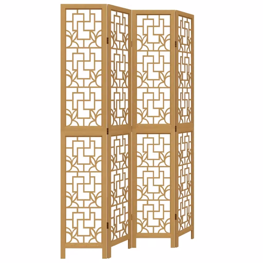 Berkfield Home 4-Panel Brown Solid Paulownia Wood Room Divider – 2