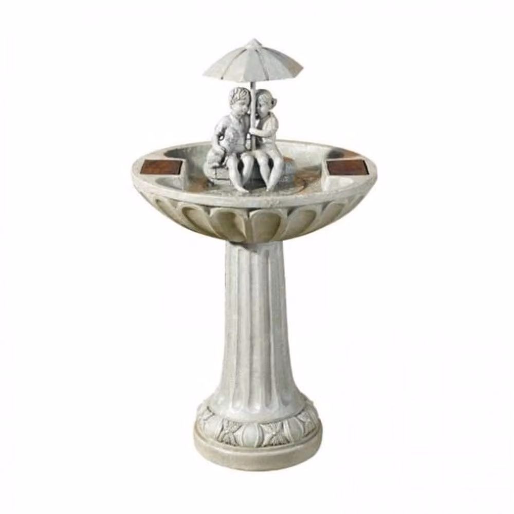 Primrose Solar Umbrella Water Feature and Bird Bath in Light Grey, Height: 82 cm – 2