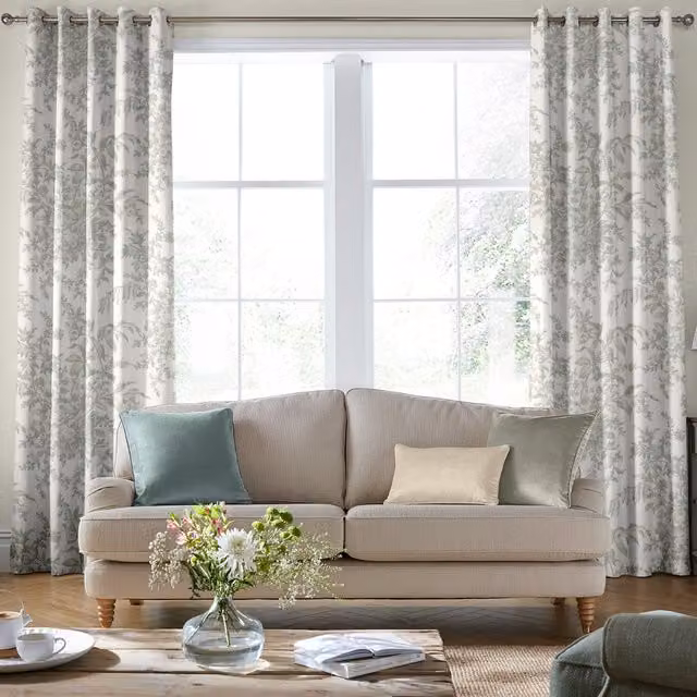 Laura Ashley Picardie Made to Measure Blackout Floral Eyelet Curtain Panel in Blue and Green