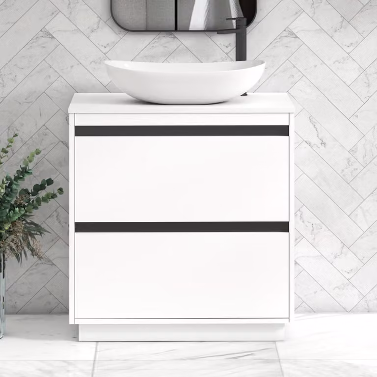 Royal Bathrooms Orion 800mm Matt White Floor Standing 2 Drawer Vanity Unit with Cesar Basin and Black Accent Trim