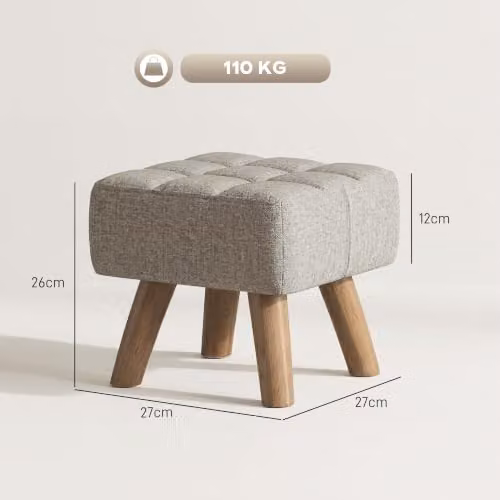 HOMCOM Modern Rectangular Fabric Footstool with Rubberwood Legs in Brown or Grey – 3