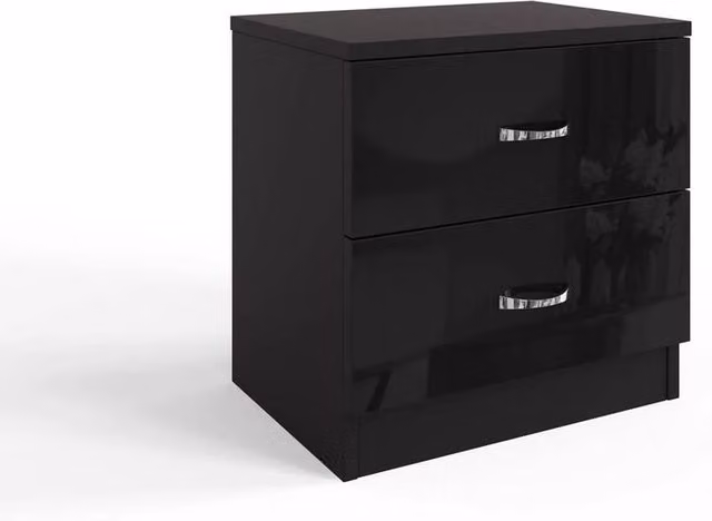 Havendro Chilton Black High Gloss 2 Drawer Bedside Cabinet Table – 1